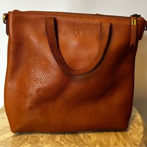 Madewell Monogrammed Leather Tote with cross body strap